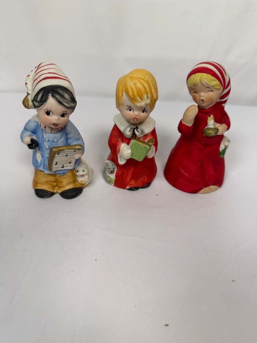 Vintage MWC Ceramic Christmas Caroler Bell Figurines Set of 3
